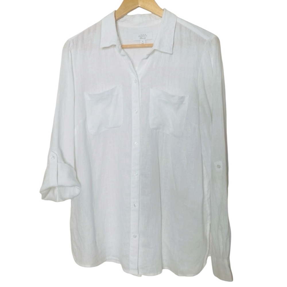 CHARTER CLUB 100% Linen Classic White Button-Front Shirt Size Medium - Picture 4 of 9